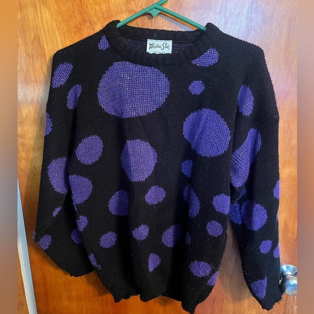 Black and purple polka dots vintage 80’s helen sue sweater size 8 small med